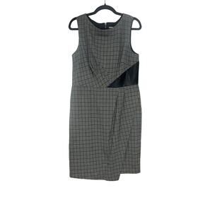 NWT Nue By Shani Gray Houndstooth Dress Faux Leather Inserts Wrap Pleated SZ 14